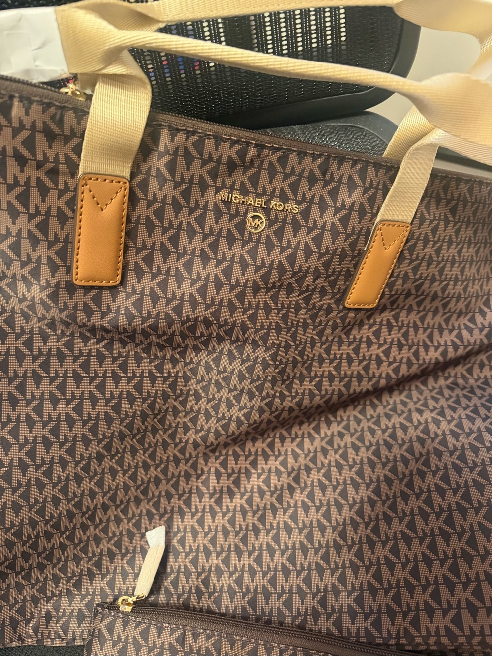 Michael Kors Brown MK Monogram Tote with Matching Pouch - Picture 2 of 3